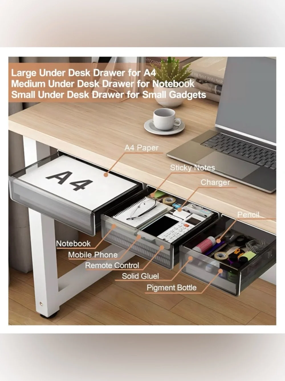 New Under Desk Table Drawer Storage Organizer,3 Pack Large &Medium &Small Slide